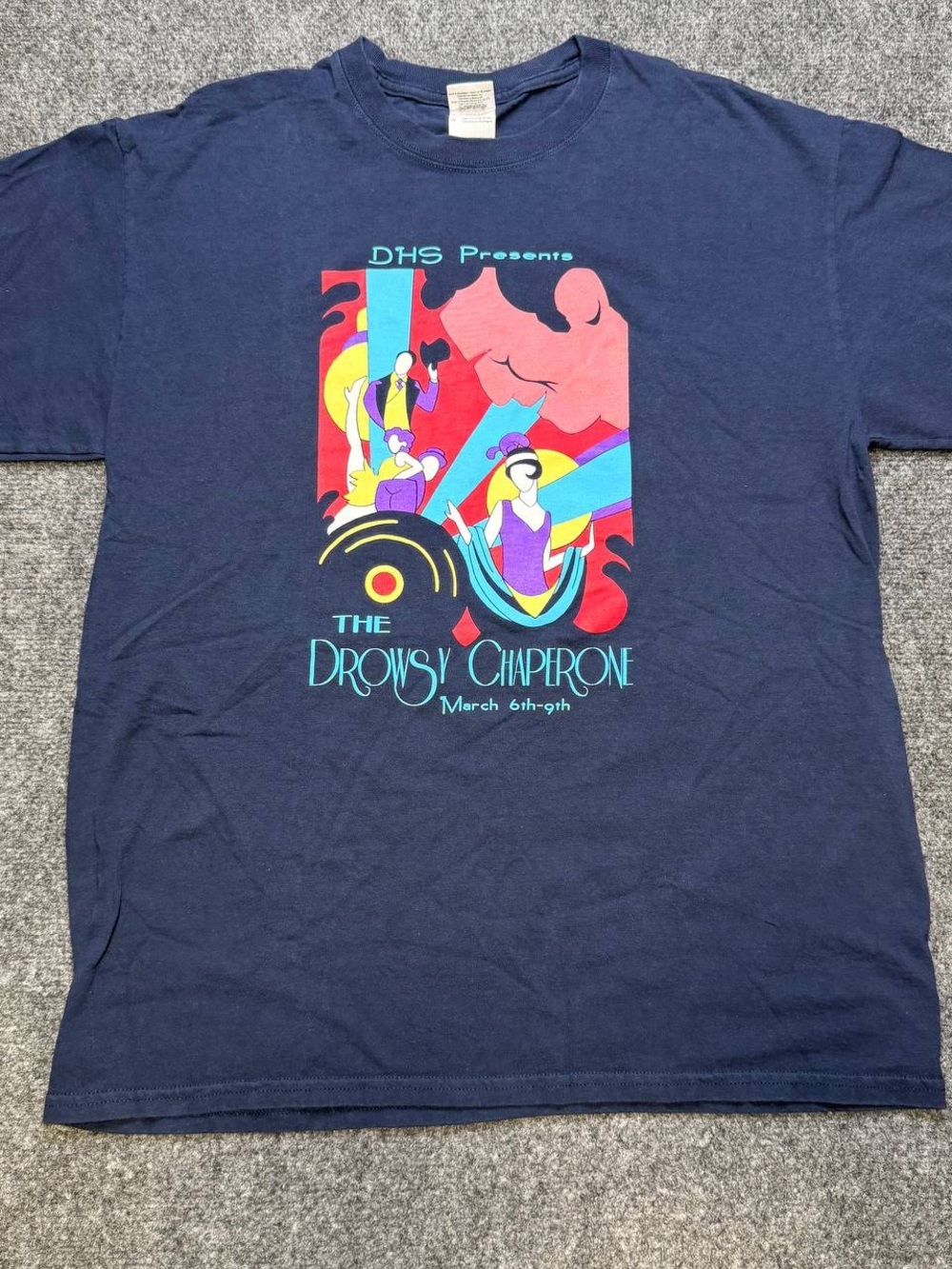 The Drowsy Chaperone Musical Graphic T Shirt Mens Large Navy Blue Cotton Gildan